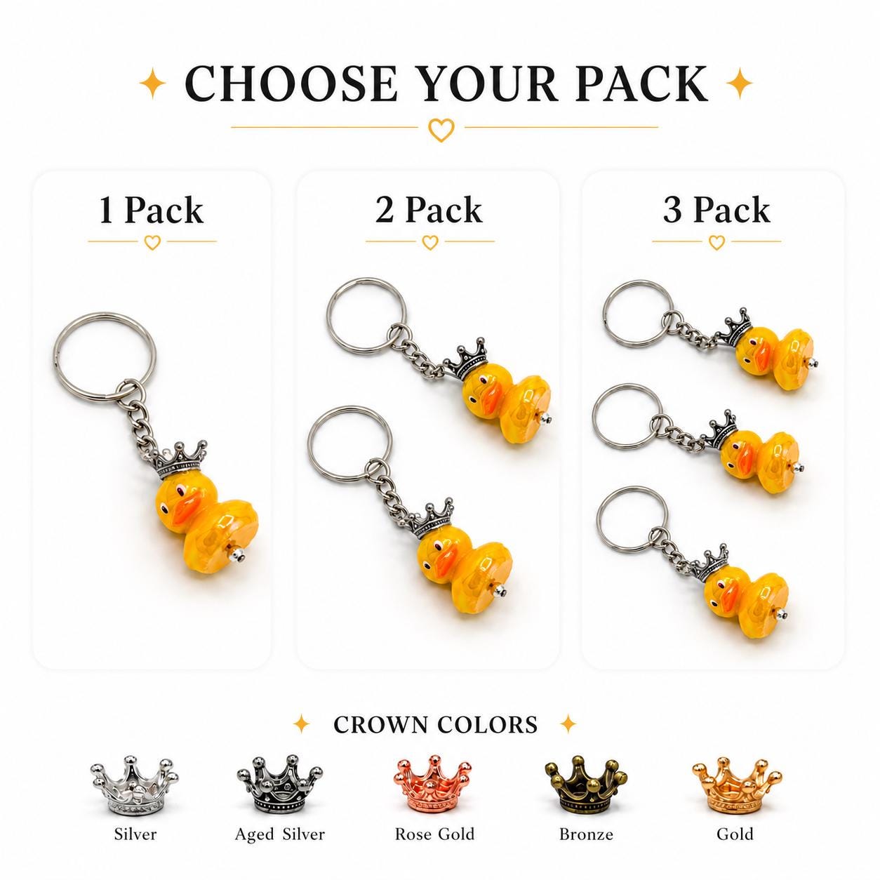 Royal Duck Keychain, Crown Yellow Duck Bag Charm, Cute Princess Queen Cruise Duck Key Ring, Crown Color Choice