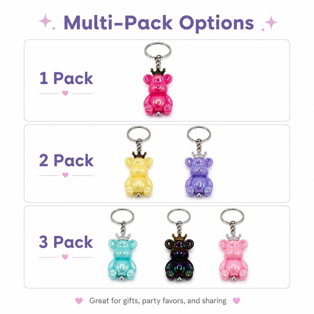 Royal Teddy Bear Keychain, Colorful Crowned Bear Bag Charm, Cute Princess Kawaii Key Ring, Party Favor Gift