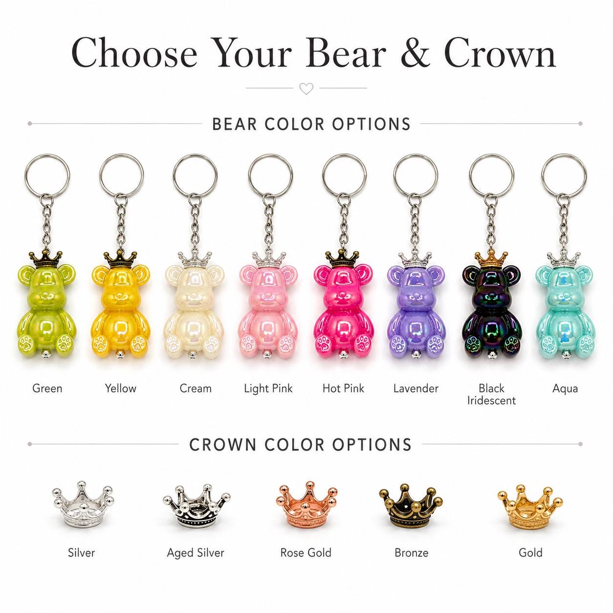 Royal Teddy Bear Keychain, Colorful Crowned Bear Bag Charm, Cute Princess Kawaii Key Ring, Party Favor Gift