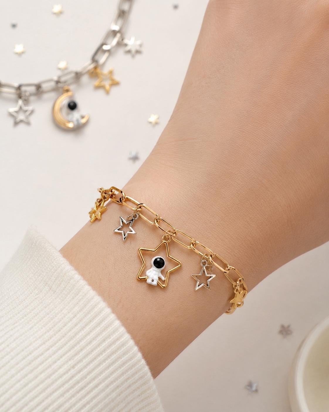 Space Explorer Charm Bracelet- Star & Moon
