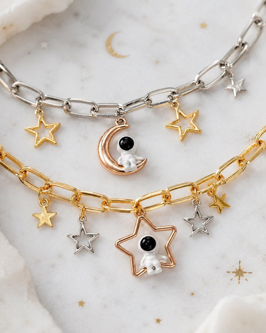 Space Explorer Charm Bracelet- Star & Moon