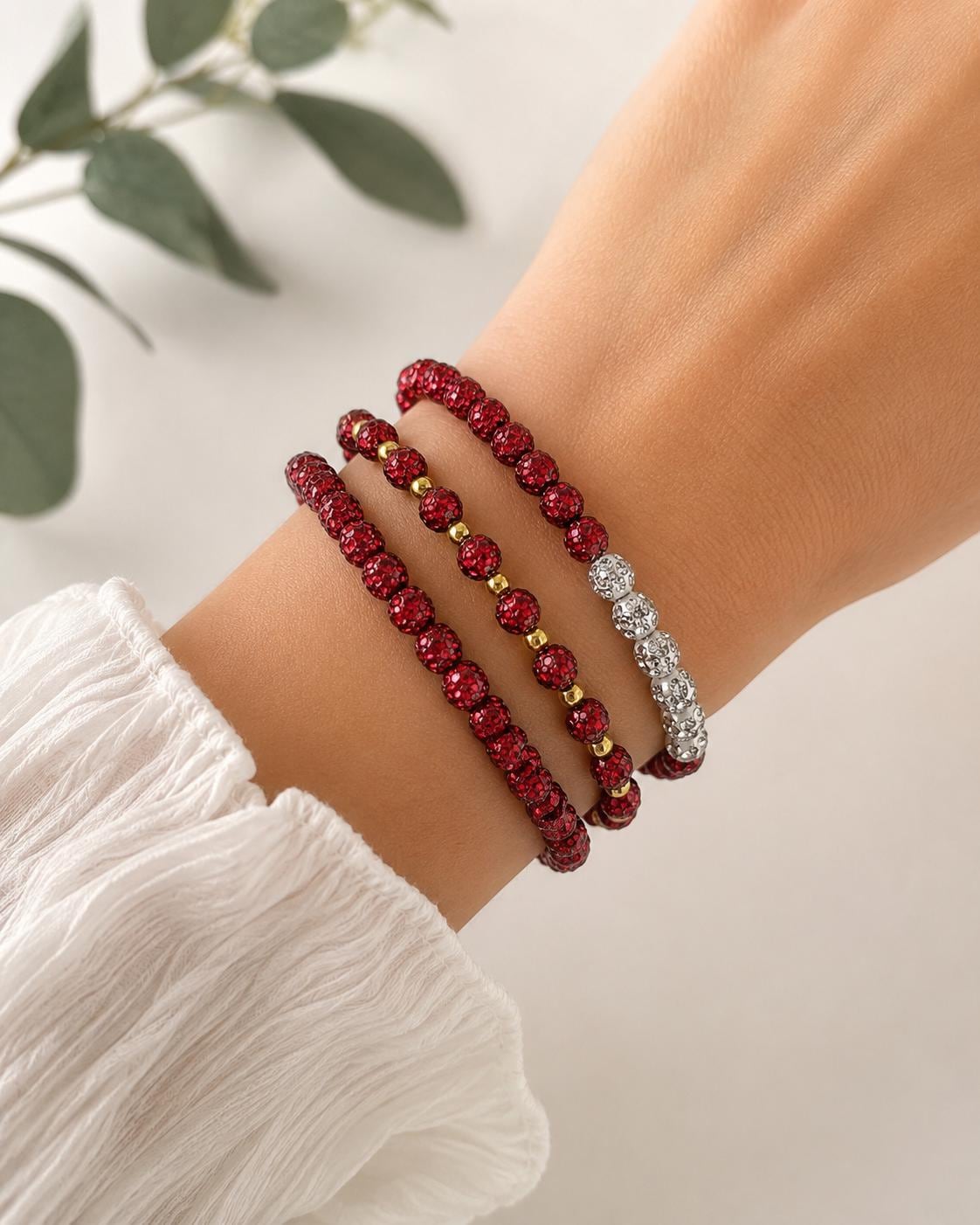 Radiant Red & White Beaded Bracelet- 6mm Bead