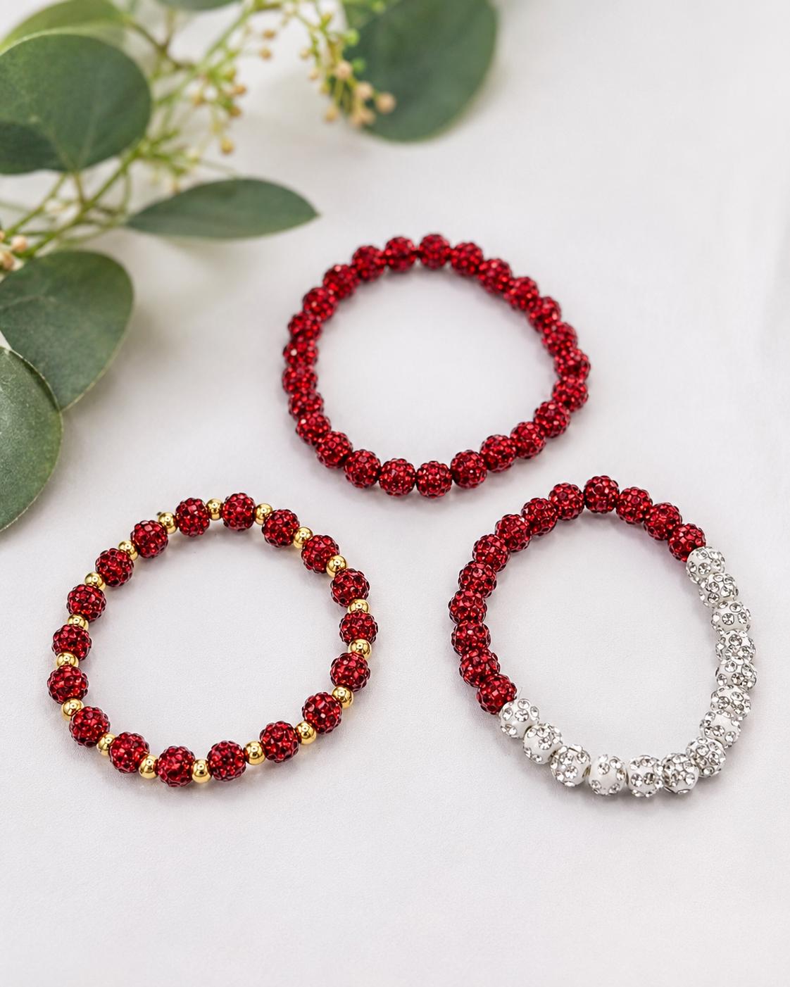 Radiant Red & White Beaded Bracelet- 6mm Bead