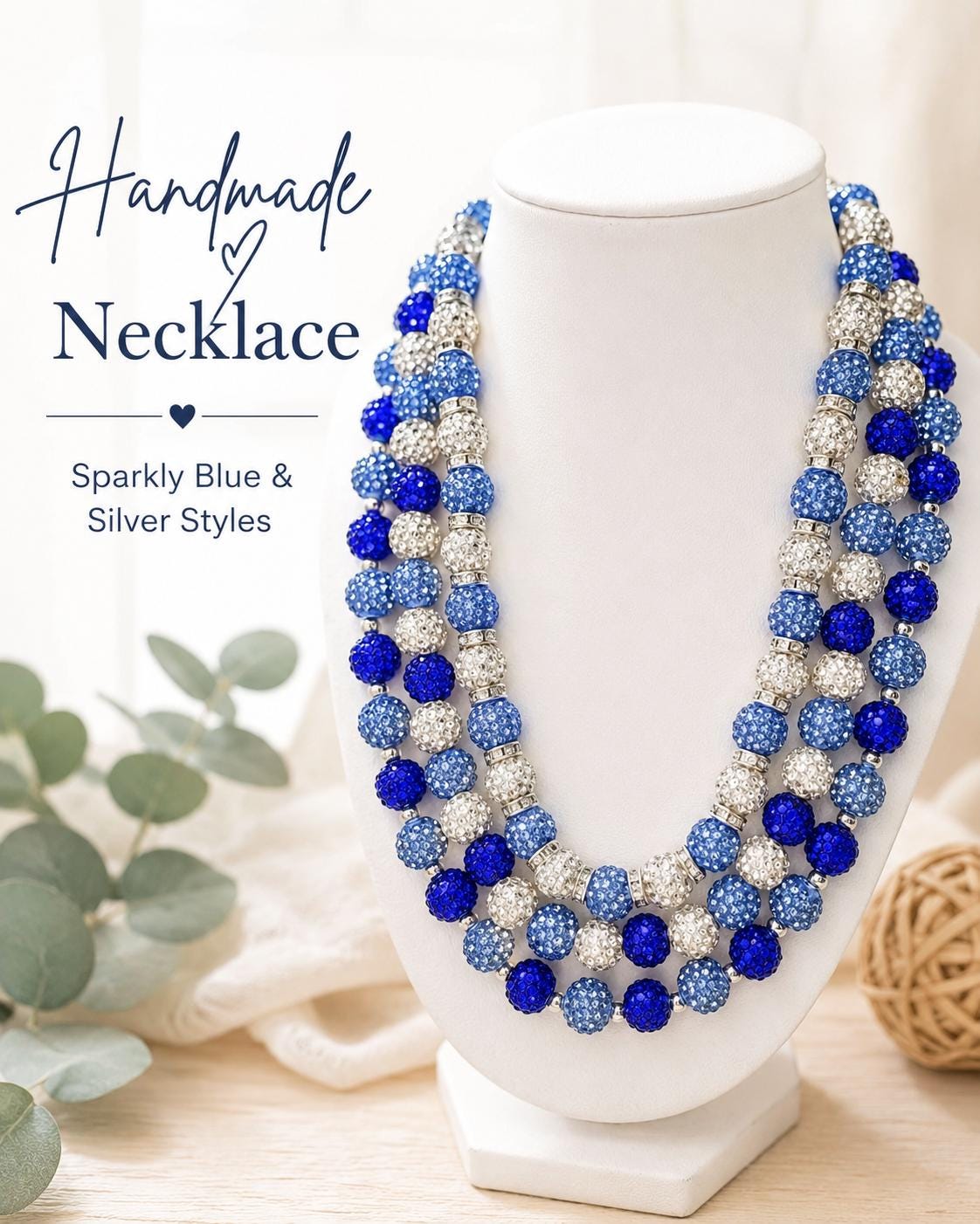 Blue Rhinestone Beaded Necklaces