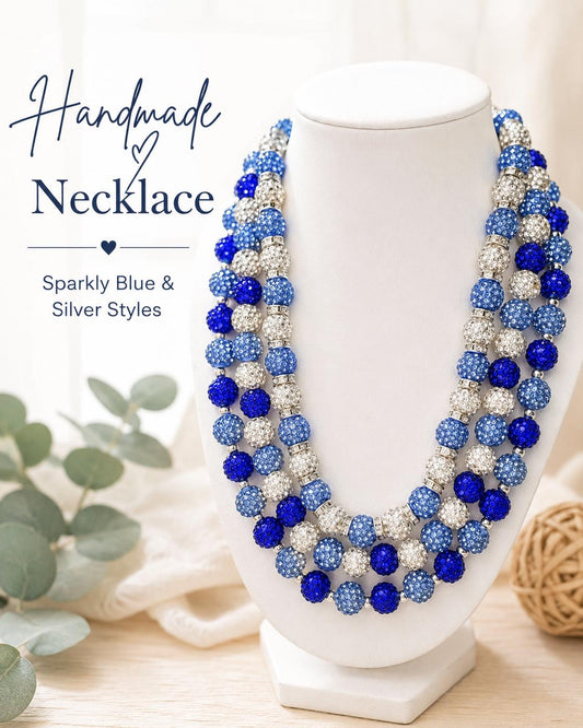 Stretchy no Clasp Design! Sparkling Winter Blue Gemstone Necklace Set: Shine Bright!