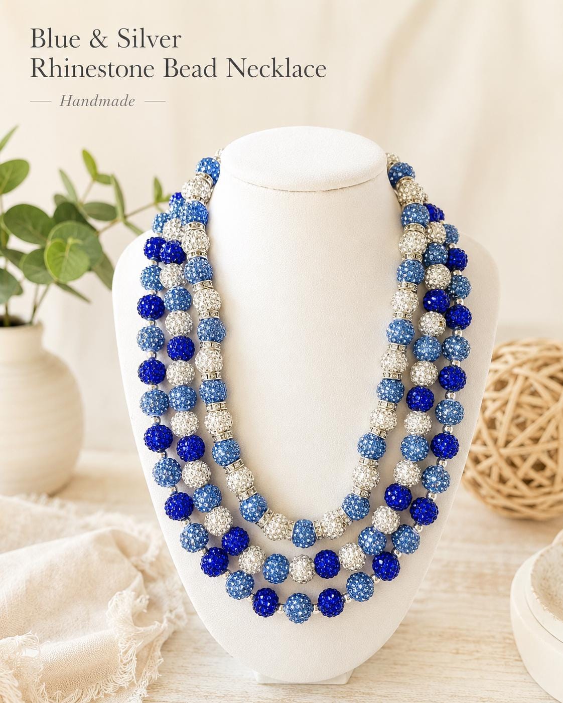 Blue Rhinestone Beaded Necklaces