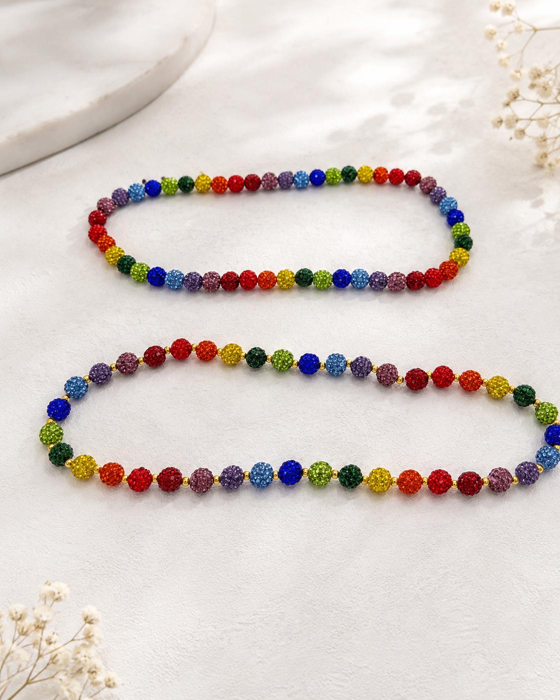 Rainbow Rhinestone Beaded Necklace