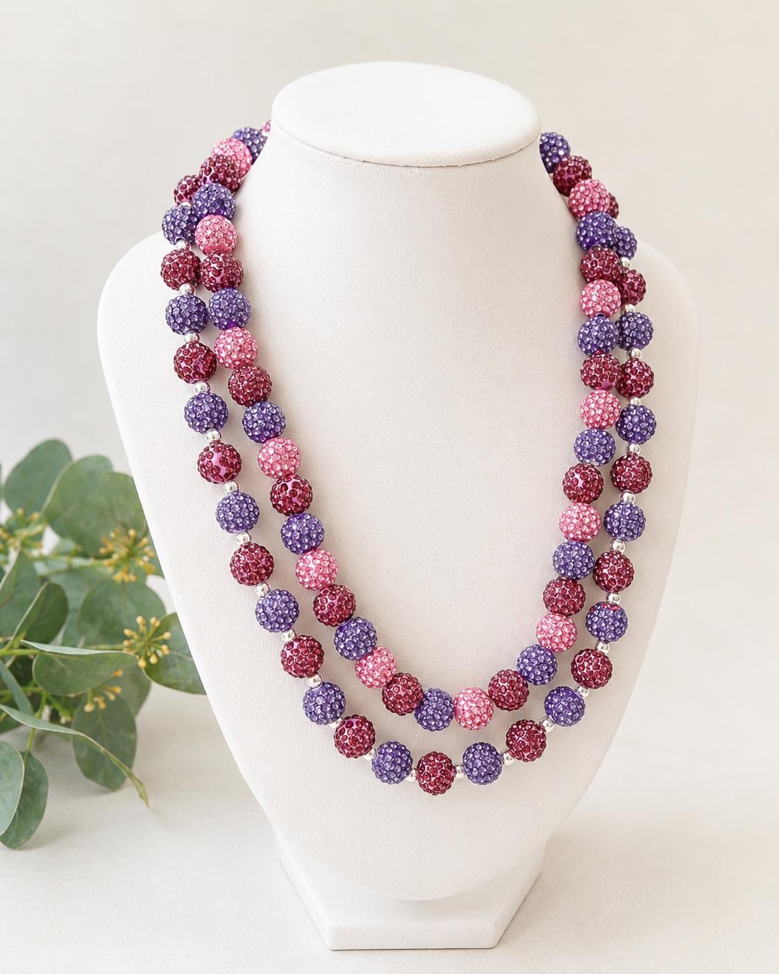 Purple Champagne Rose Rhinestone Necklaces