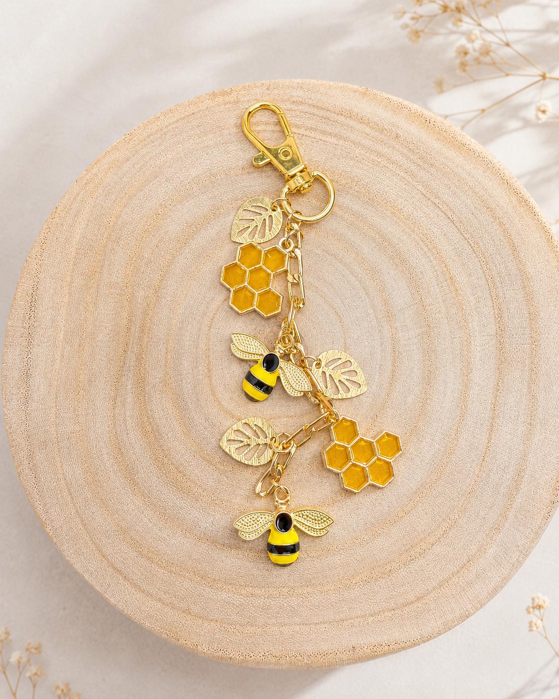 Bee & Honeycomb Gold Keychains