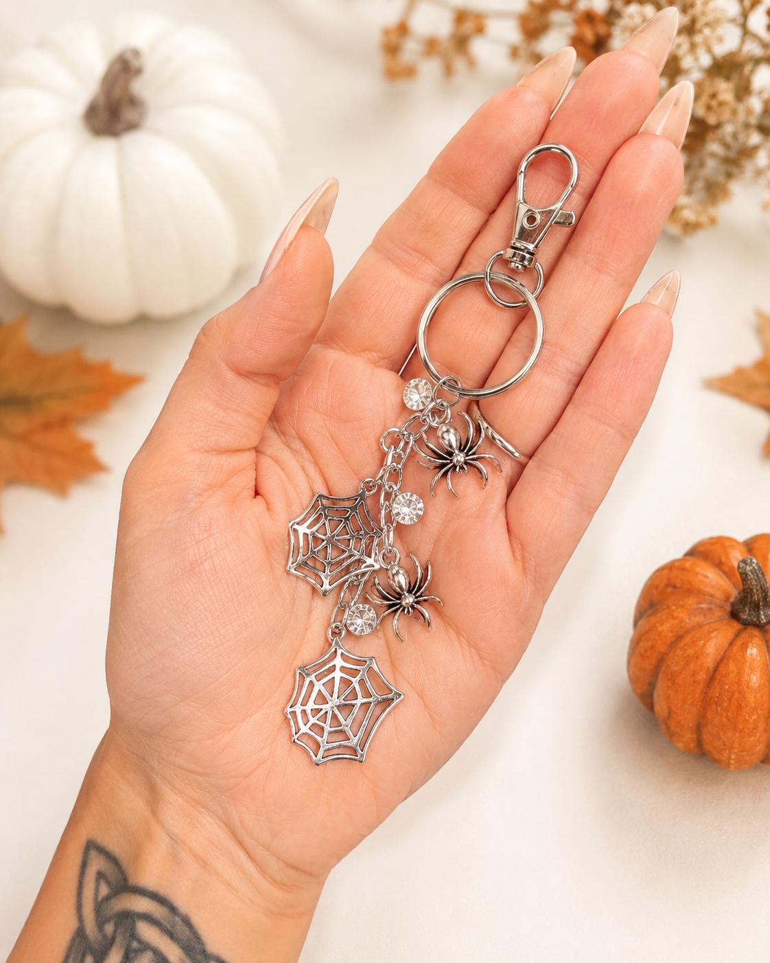 Silver Spider Web Keychains