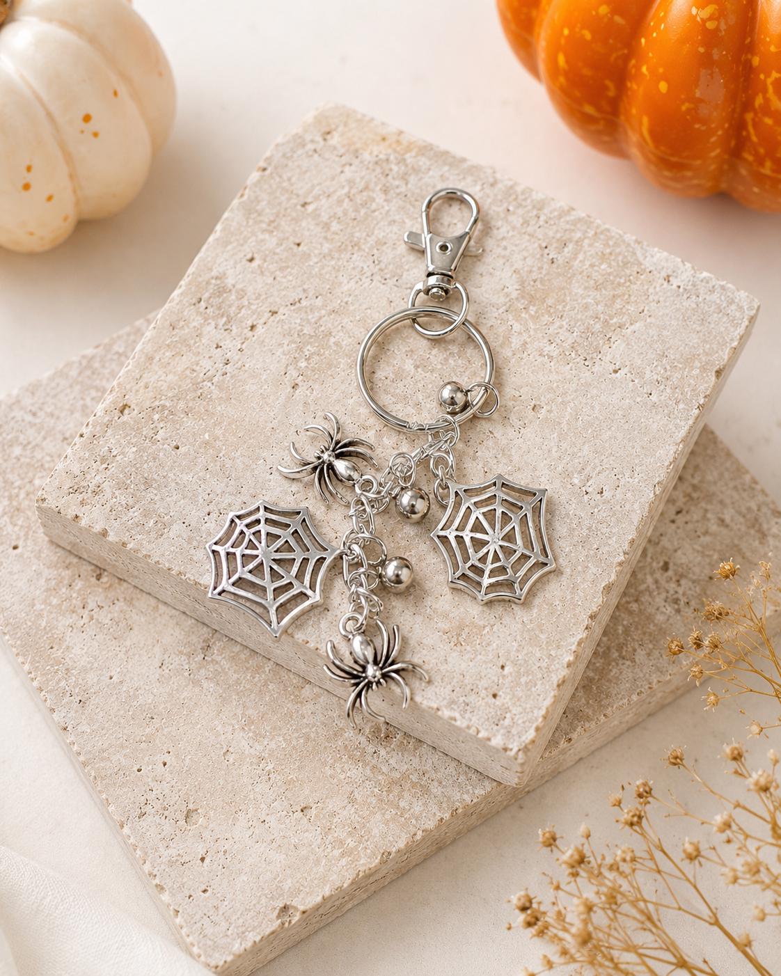 Silver Spider Web Keychains