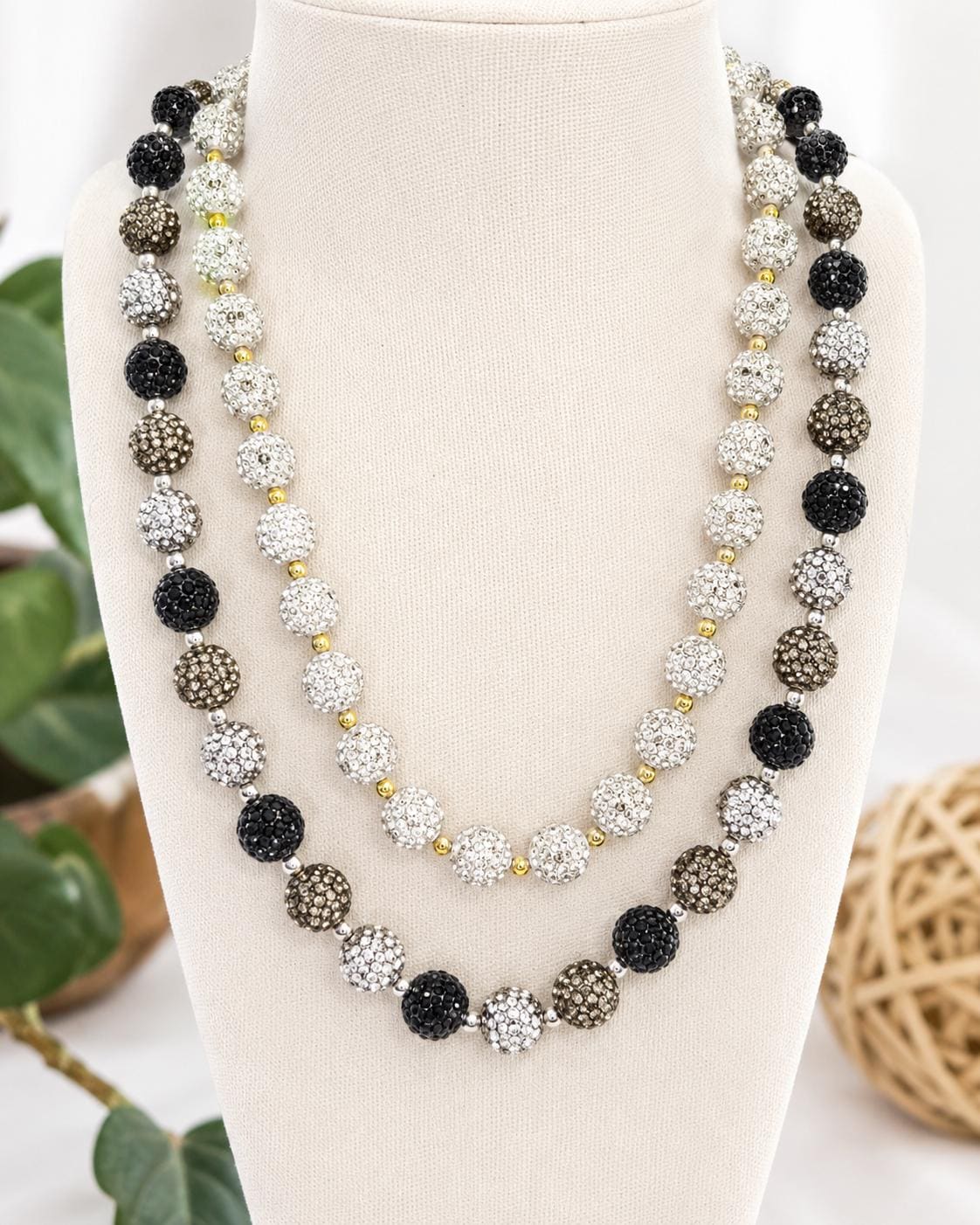 Black & White Rhinestone Beaded Necklace