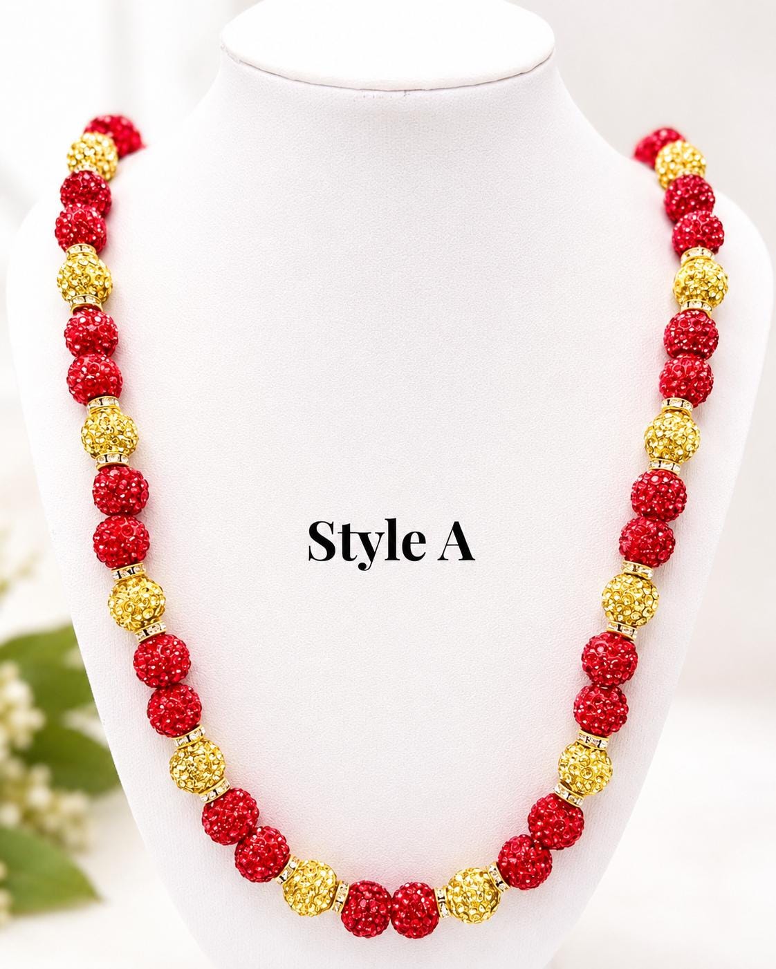 Stretchy no Clasp Design! Dazzling Shamballa Beaded Necklaces: Sparkly Red & Gold