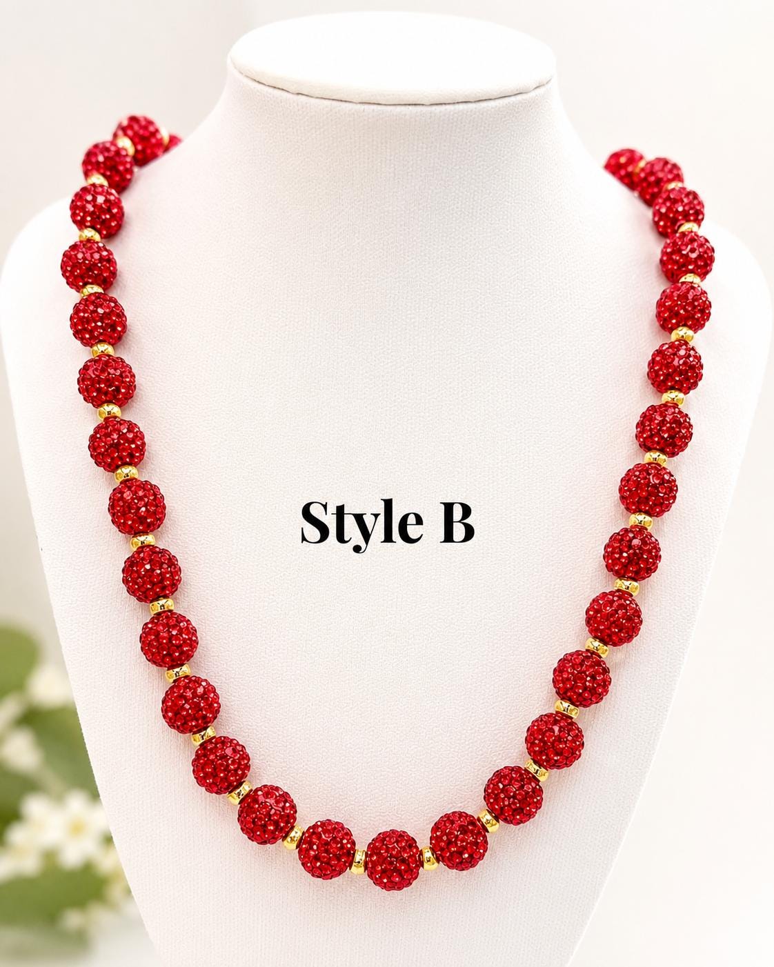 Stretchy no Clasp Design! Dazzling Shamballa Beaded Necklaces: Sparkly Red & Gold