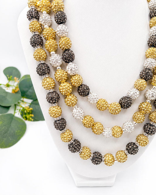 Stretchy no Clasp Design! Dazzling Shamballa Beaded Necklaces: Sparkly Gold/Silver/Dark Silver