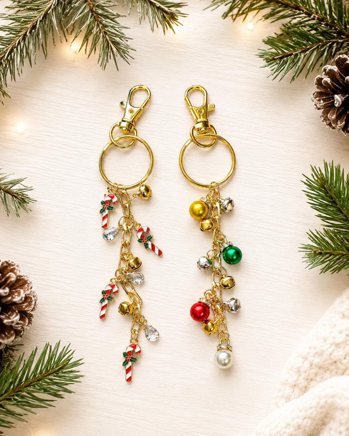 Candy Cane & Snowflake Charm Keychains