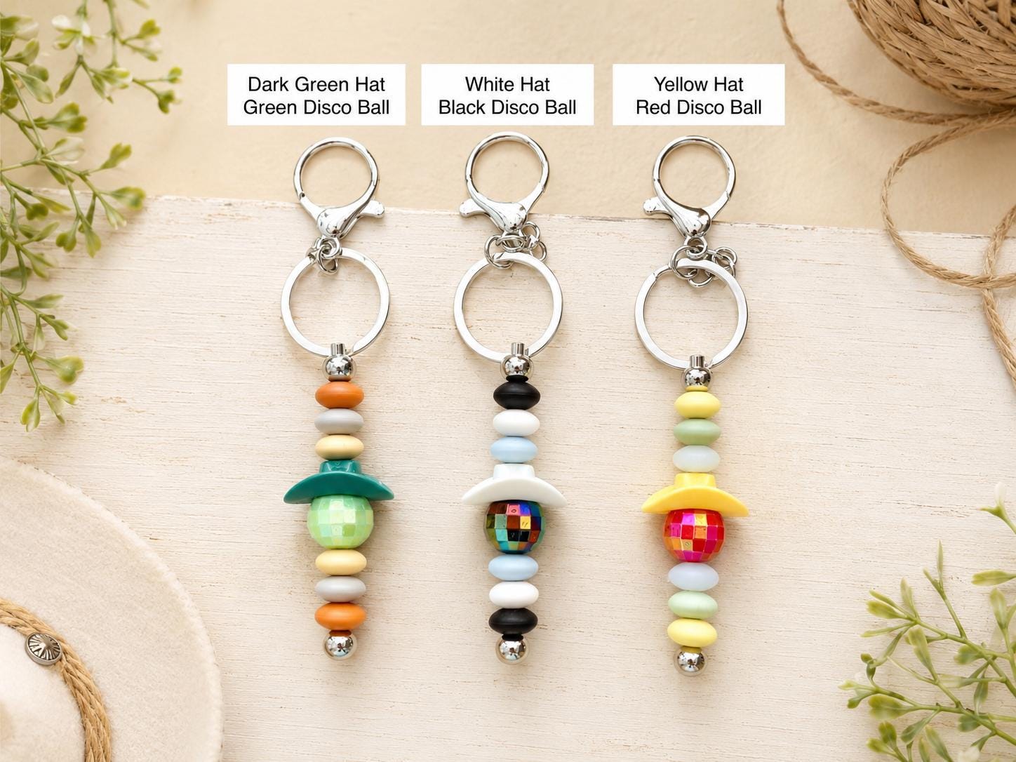 Cowboy Hat Disco Ball Beaded Keychain