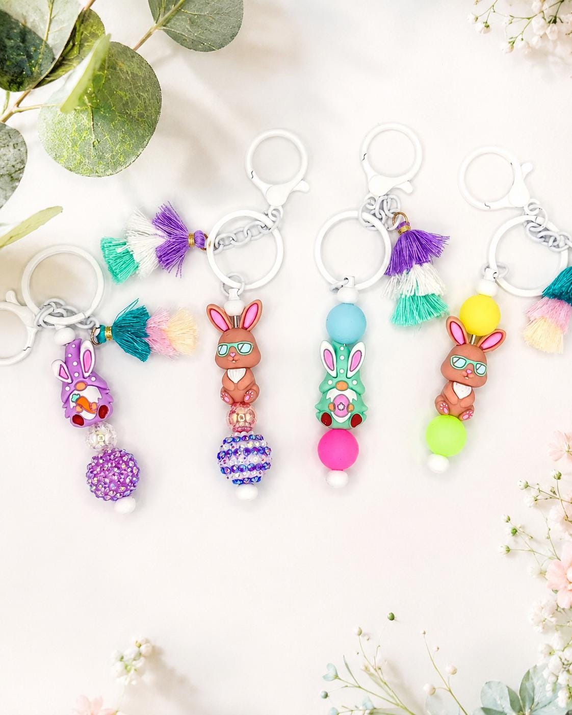 Easter Gnome & Bunny Beaded Keychains