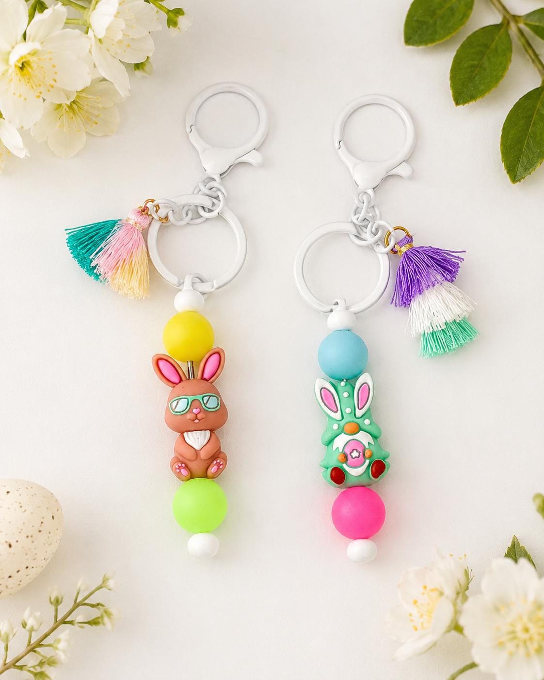 Easter Gnome & Bunny Beaded Keychains