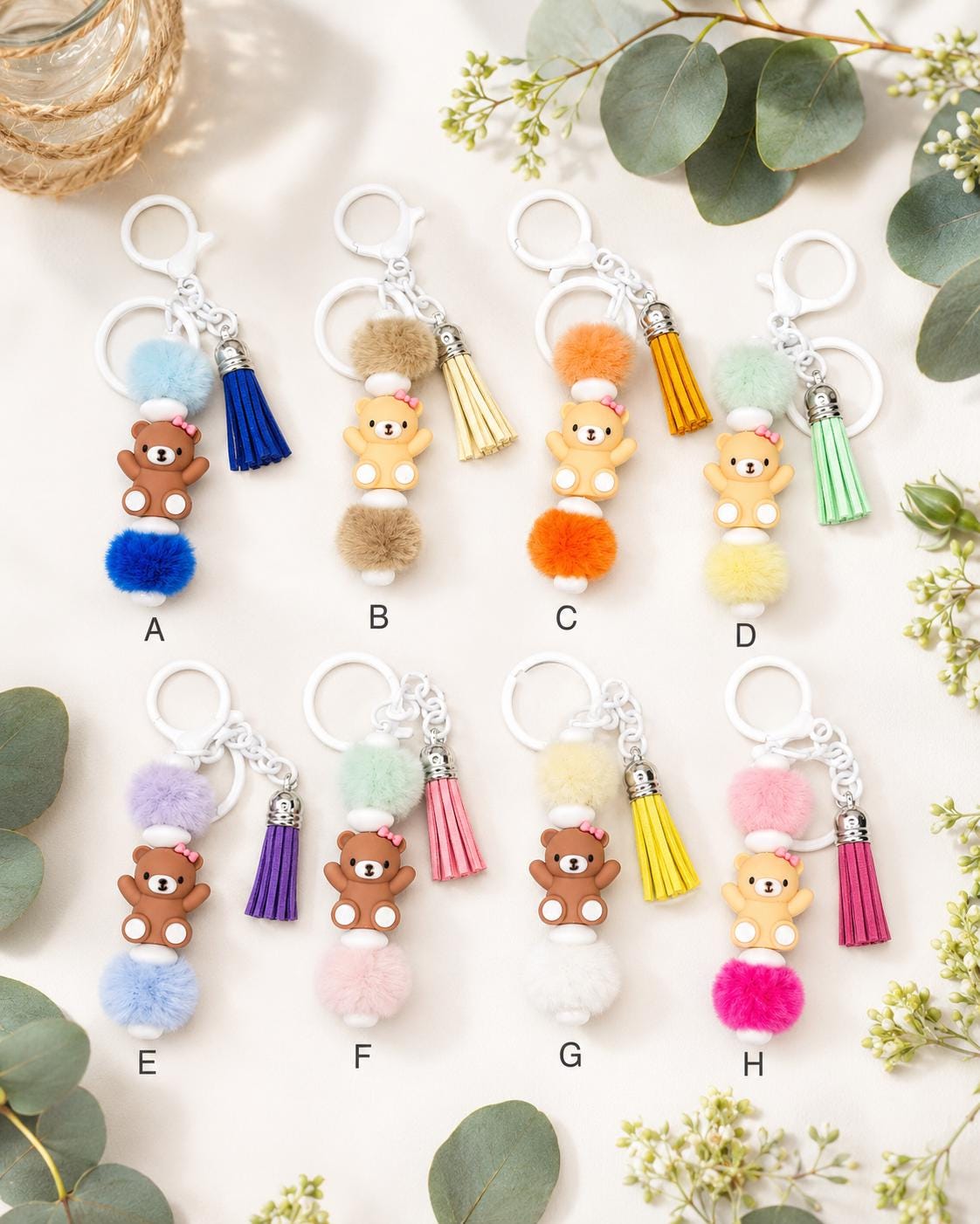 Fuzzy Bead Bear Keychains