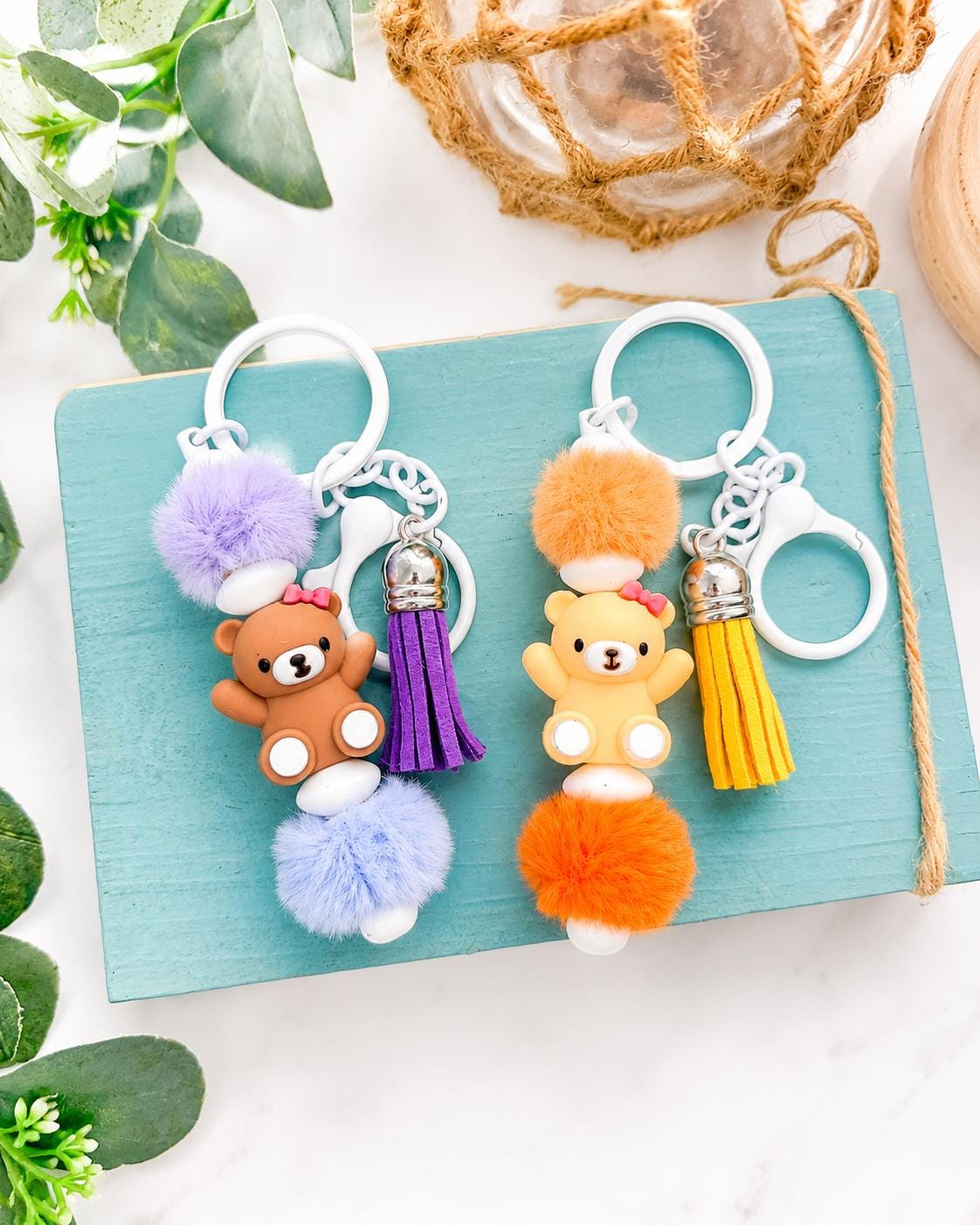 Fuzzy Bead Bear Keychains