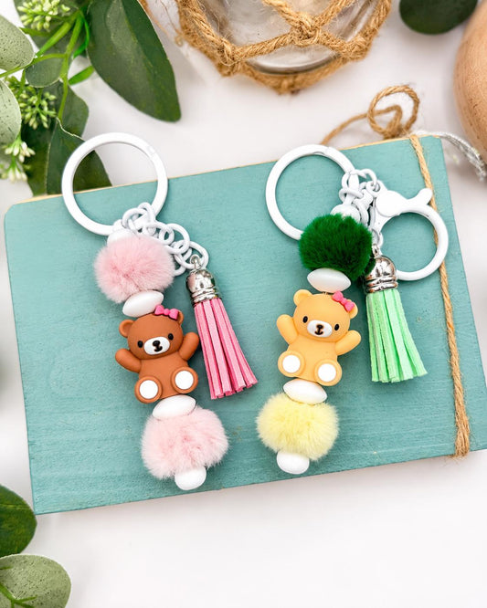 Fuzzy Bead Bear Keychain: Handmade Silicone Charm, Kids' Gift