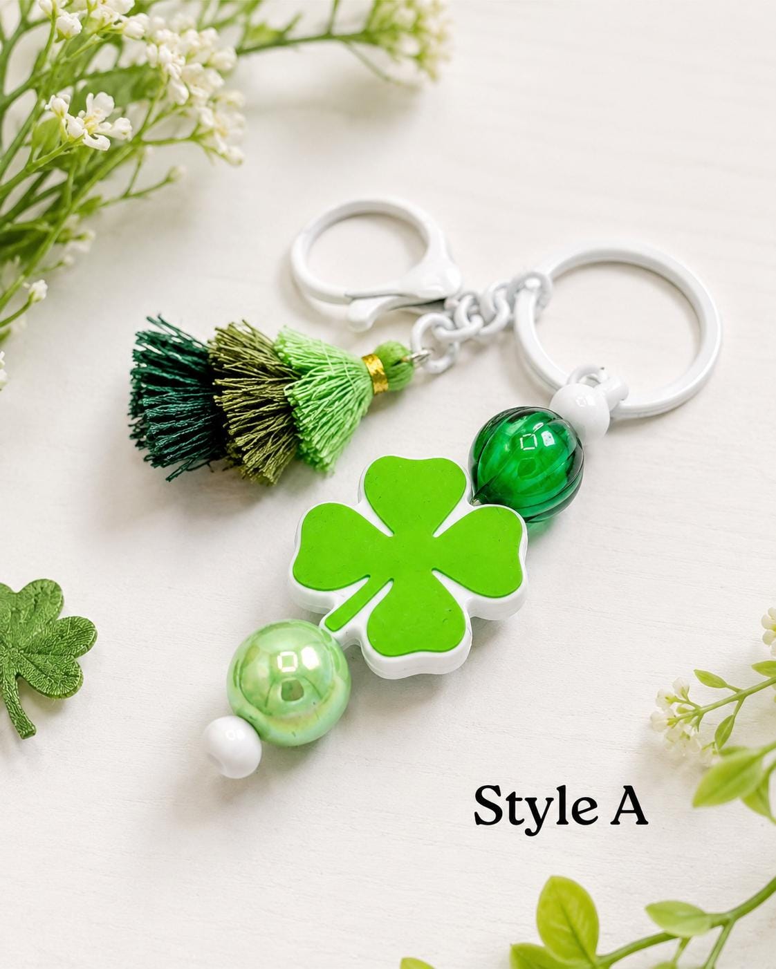 Lucky Clover Green Beaded Keychains