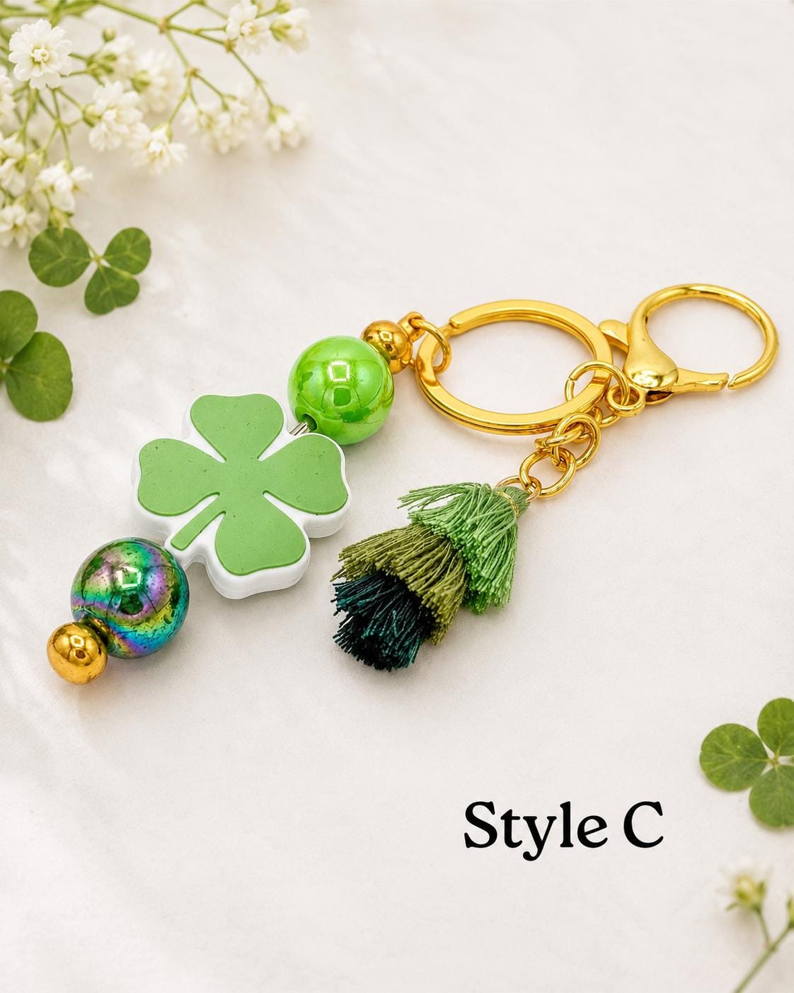 Lucky Clover Green Beaded Keychains