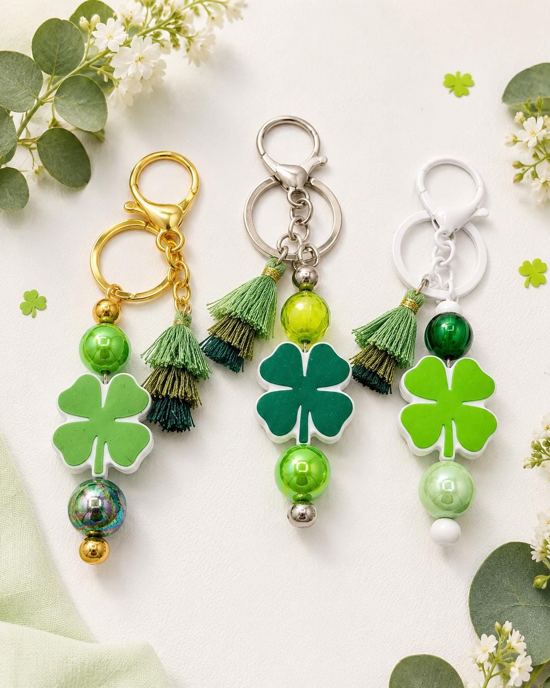 Lucky Clover Green Beaded Keychains