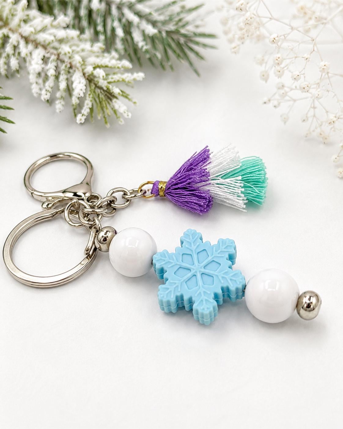 Snowflake Beaded Keychains