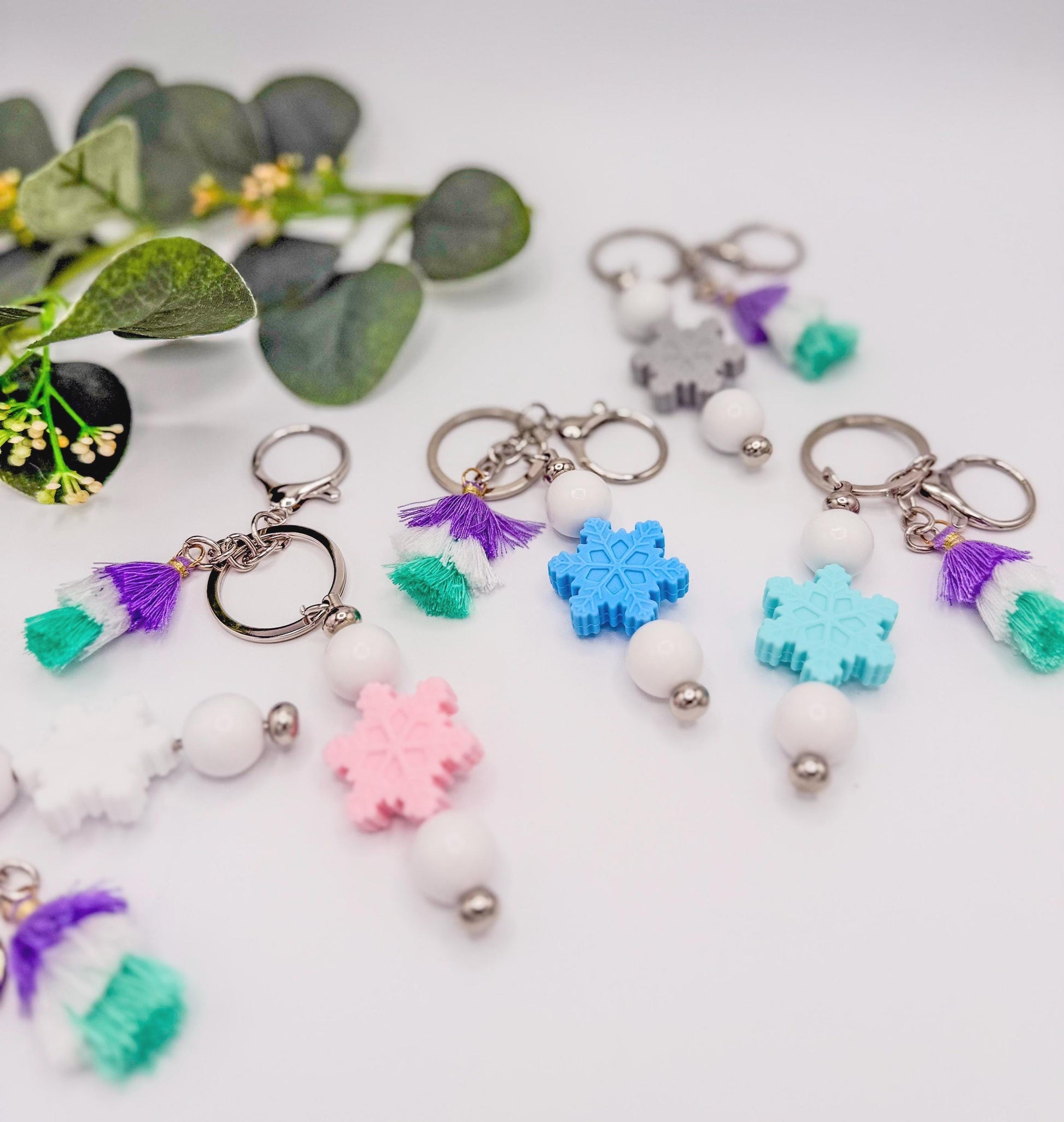 Snowflake Beaded Keychains