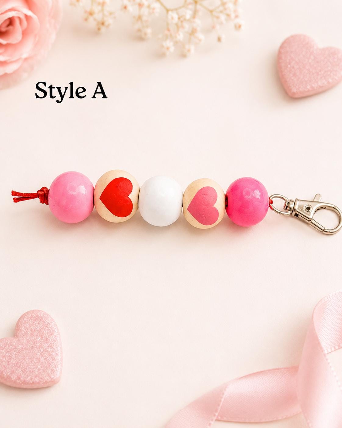 Wooden Heart Beaded Keychains