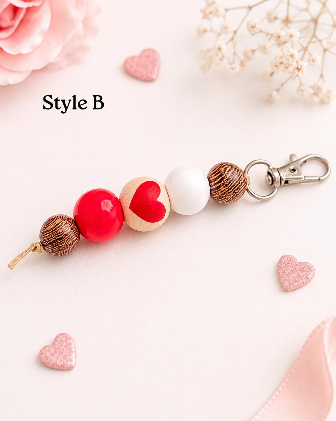Wooden Heart Beaded Keychains
