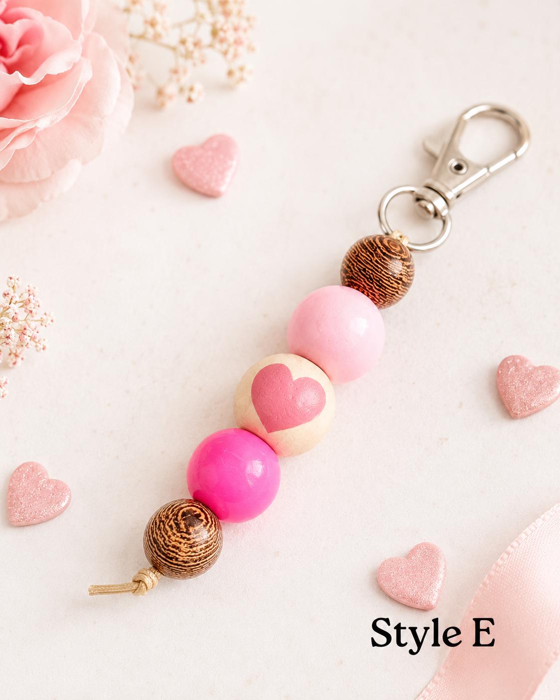 Wooden Heart Beaded Keychains