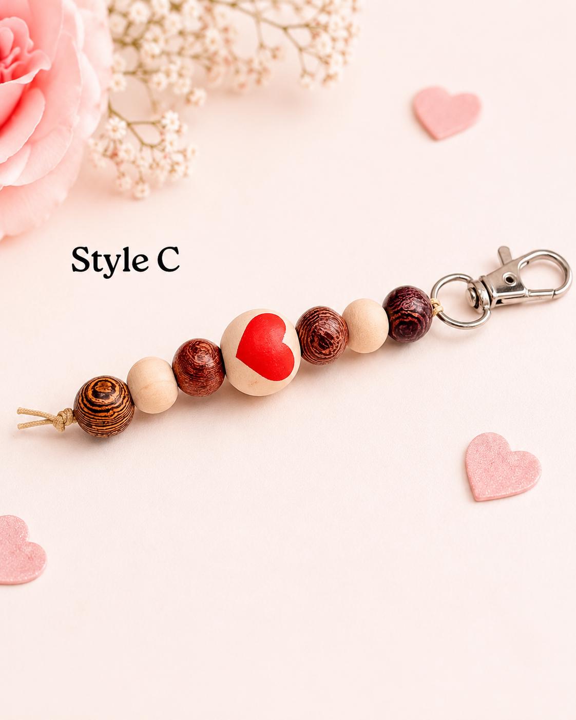 Wooden Heart Beaded Keychains