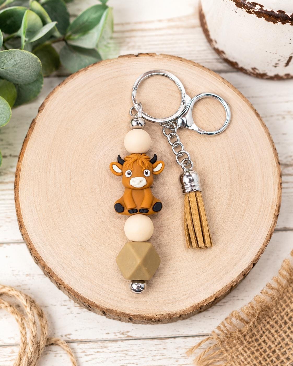 Rustic Highland Cow Keychain