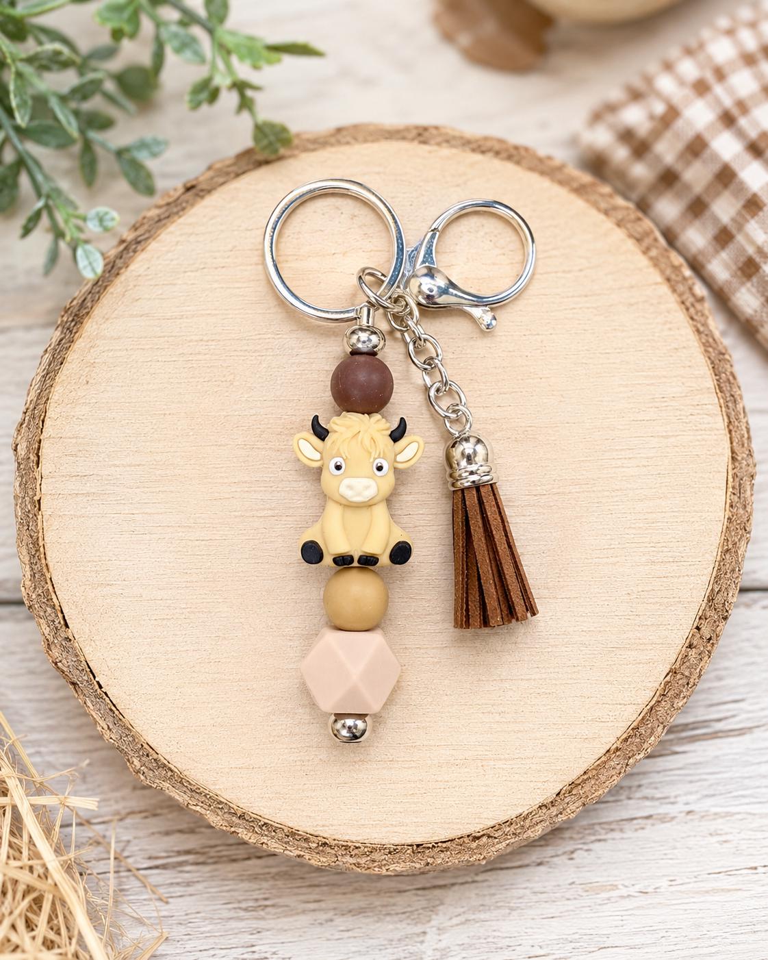 Rustic Highland Cow Keychain