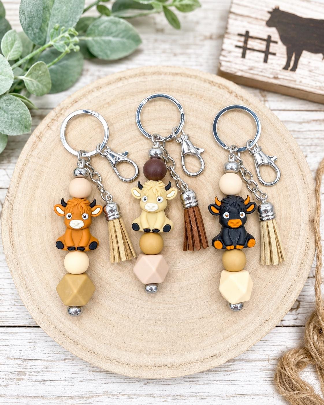 Rustic Highland Cow Keychain