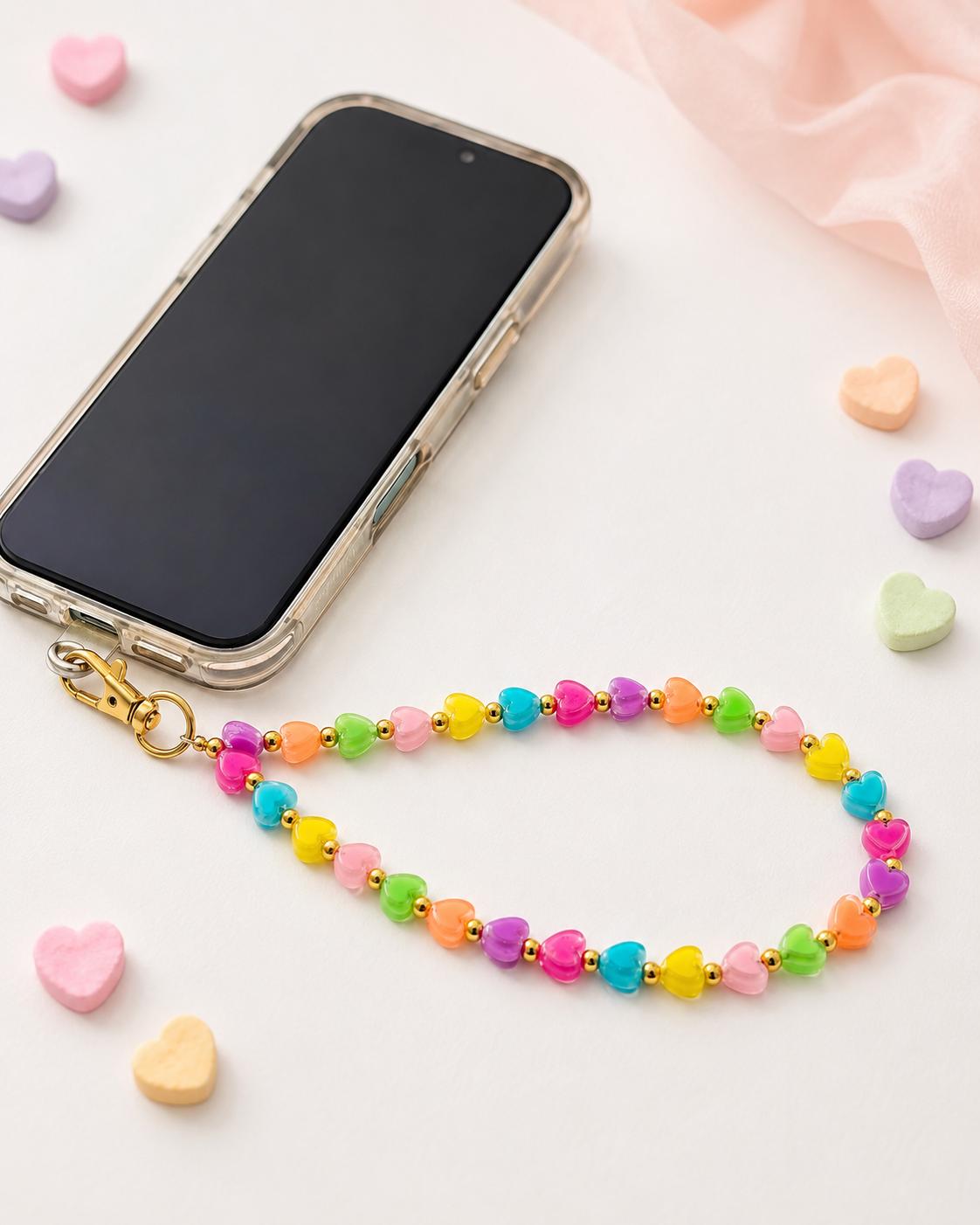 Pastel Candy Hearts Beaded Phone Wristlet