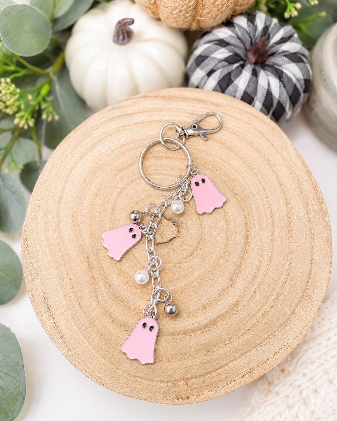 Pink, Black, White Ghost Keychains
