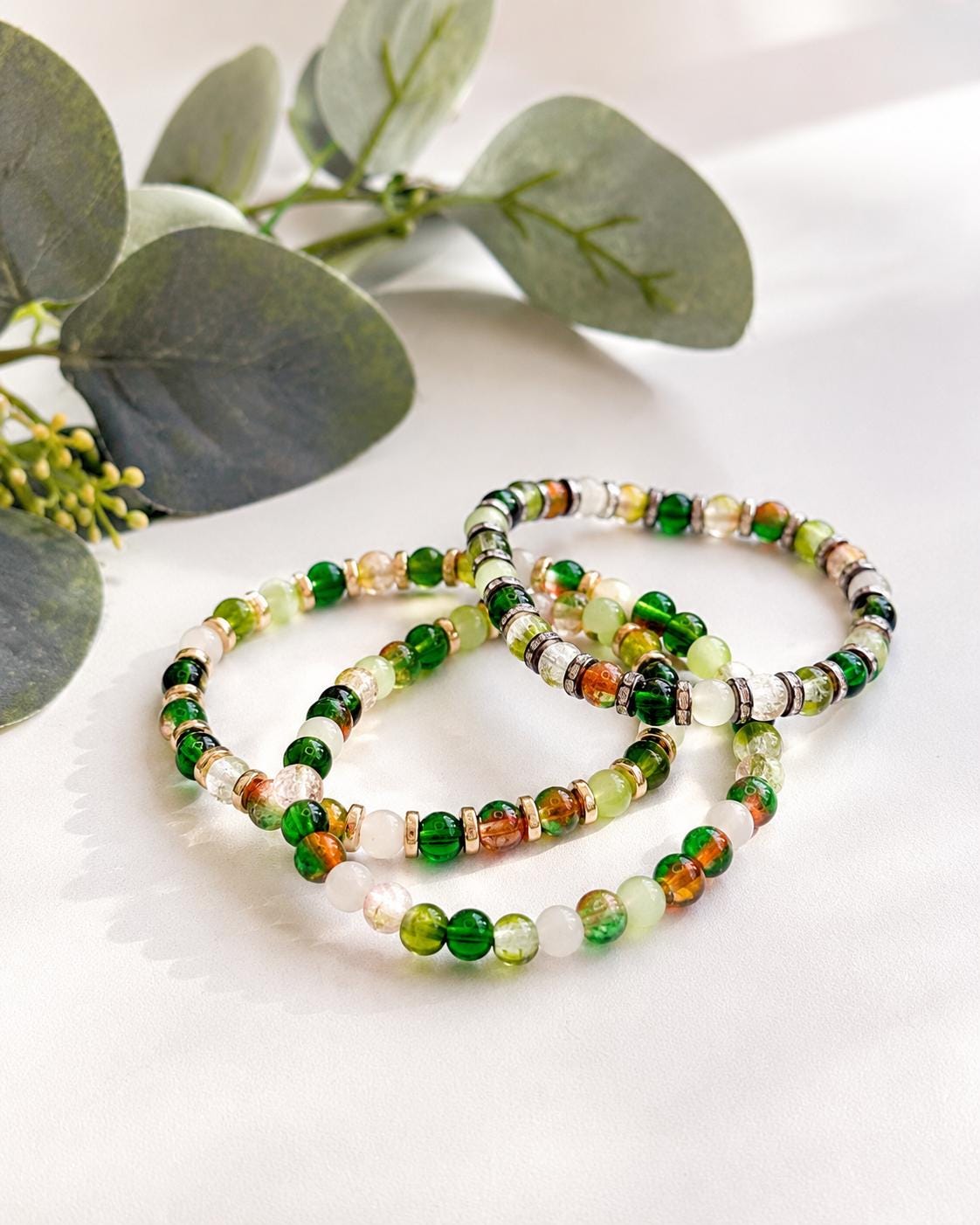 Earthy- Green/Brown Glass Bead Bracelet
