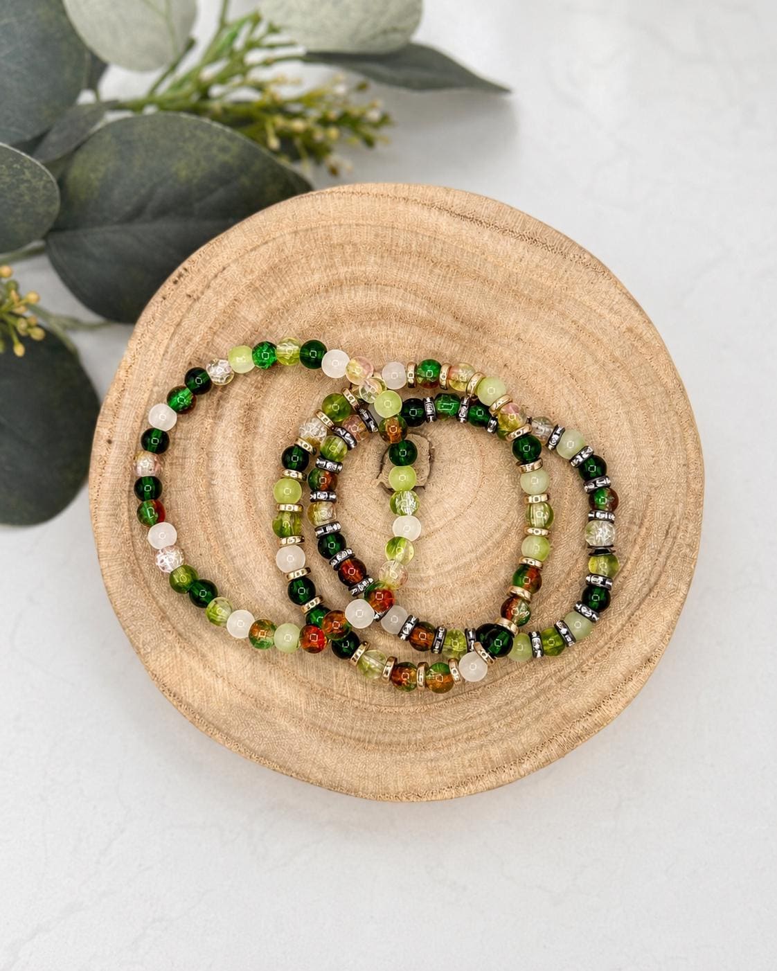 Earthy- Green/Brown Glass Bead Bracelet