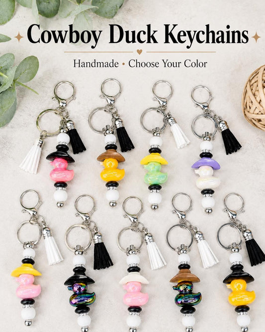 Dazzling Duck Keychain with Cowboy Hat: Funky Fun!