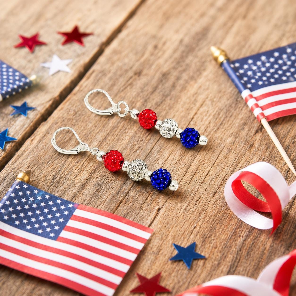 Sparkling Red, White & Blue Rhinestone Earrings - Celebrate in Style!