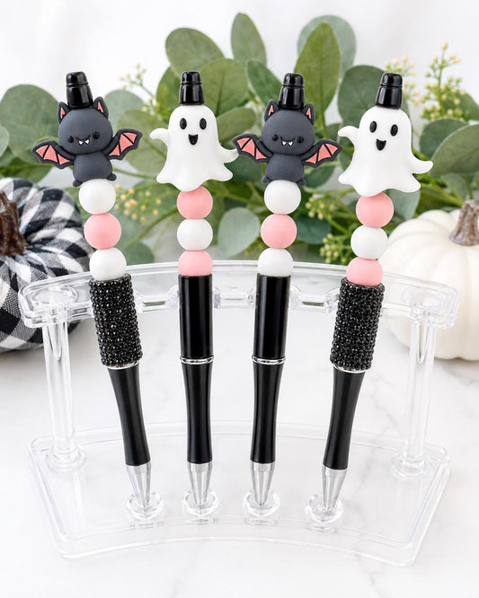 Halloween Beaded Pen, Ghost or Bat Pen, Spooky Cute Silicone Bead Writing Pen, Teacher Gift