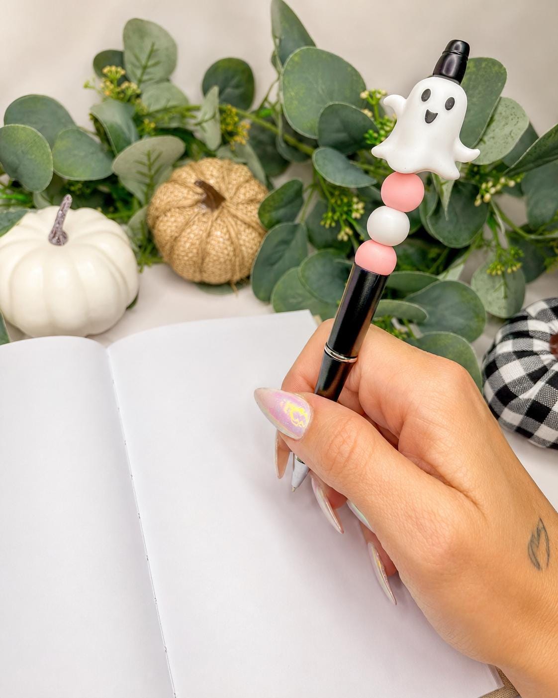 Halloween Beaded Pen, Ghost or Bat Pen, Spooky Cute Silicone Bead Writing Pen, Teacher Gift