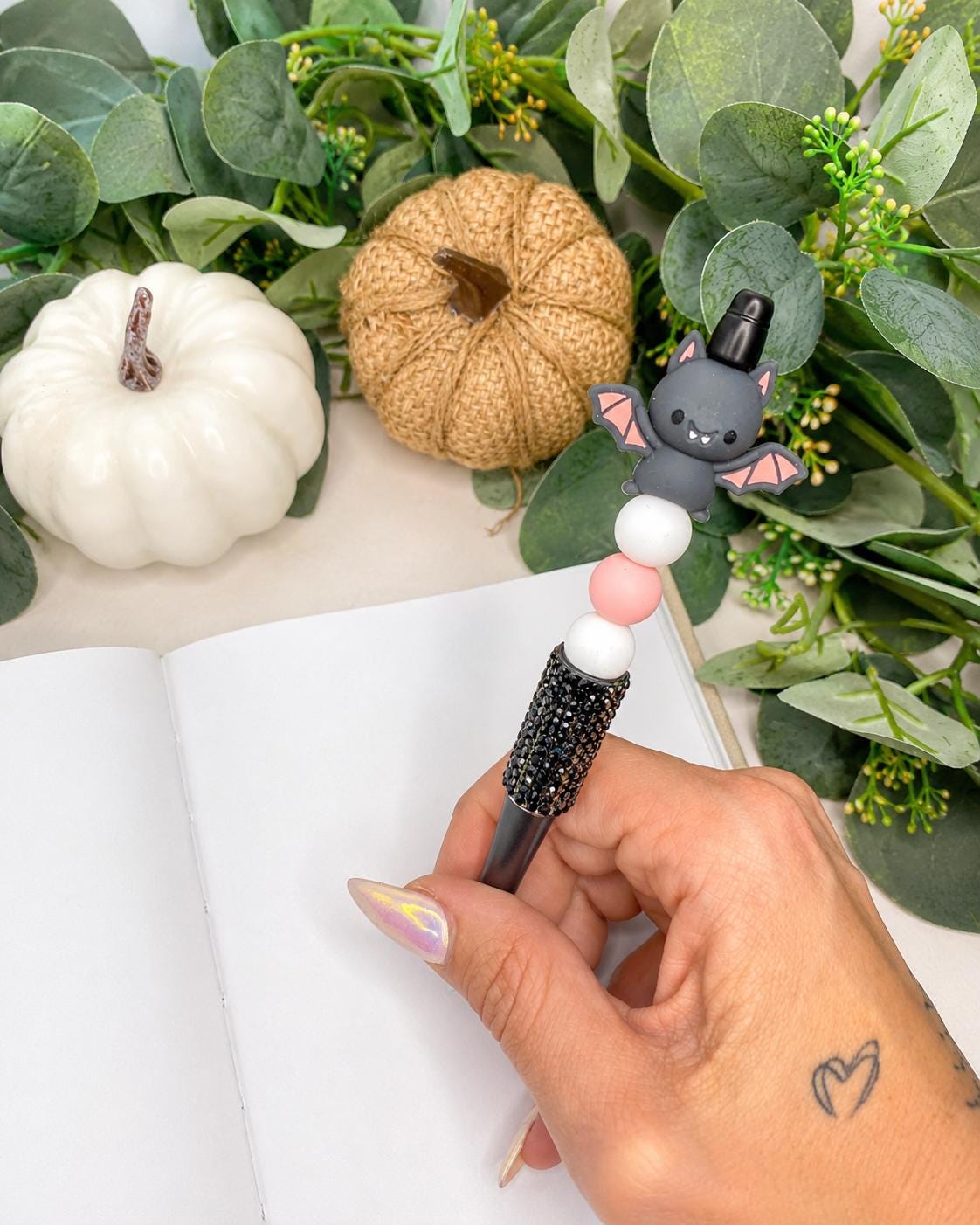 Halloween Beaded Pen, Ghost or Bat Pen, Spooky Cute Silicone Bead Writing Pen, Teacher Gift