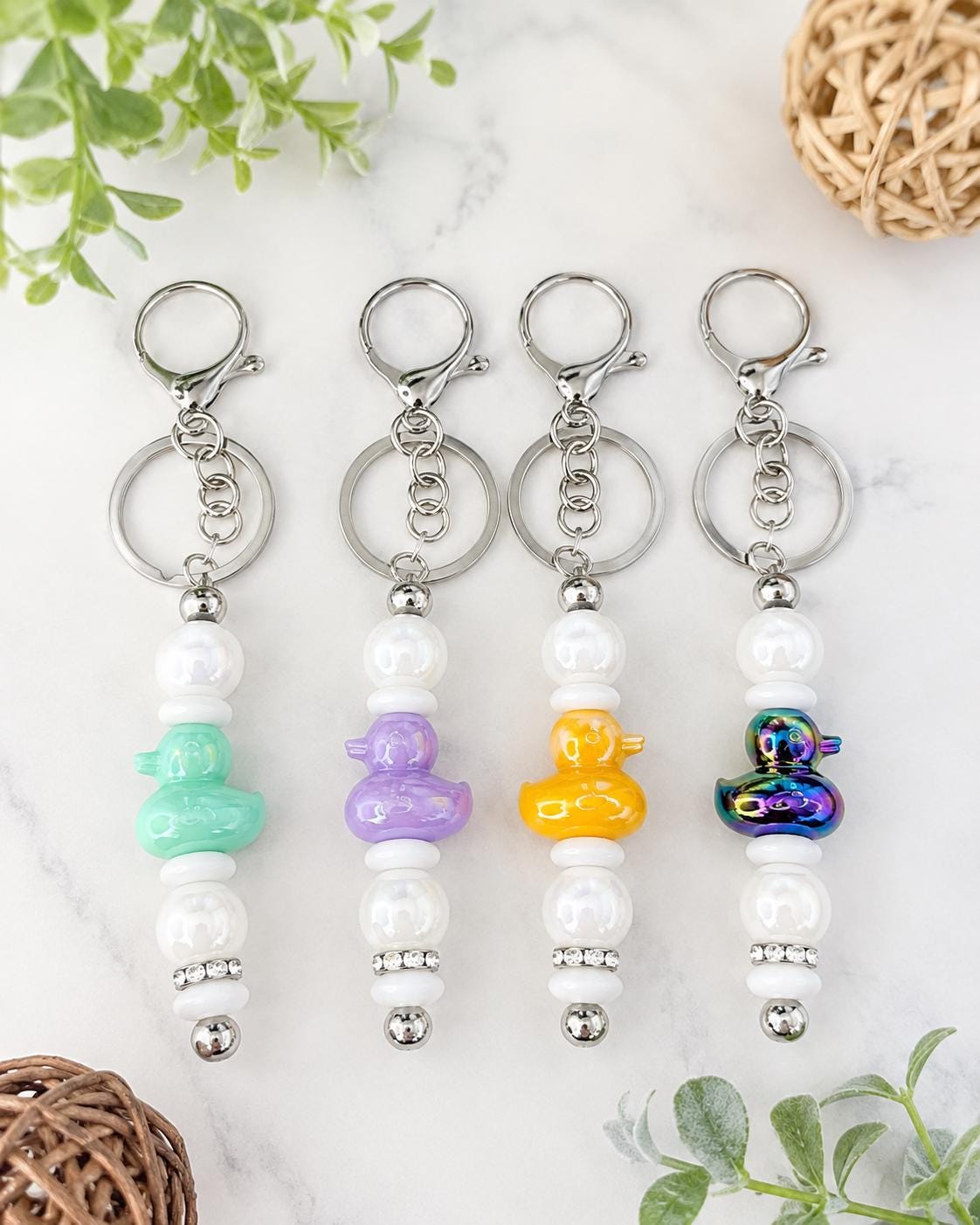Iridescent Duck Beaded Keychain