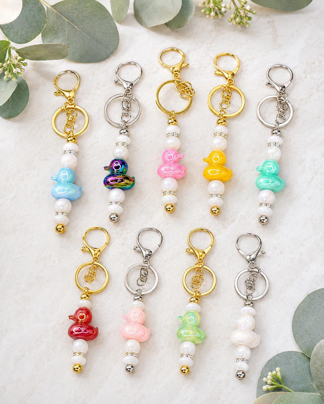 Iridescent Duck Beaded Keychain