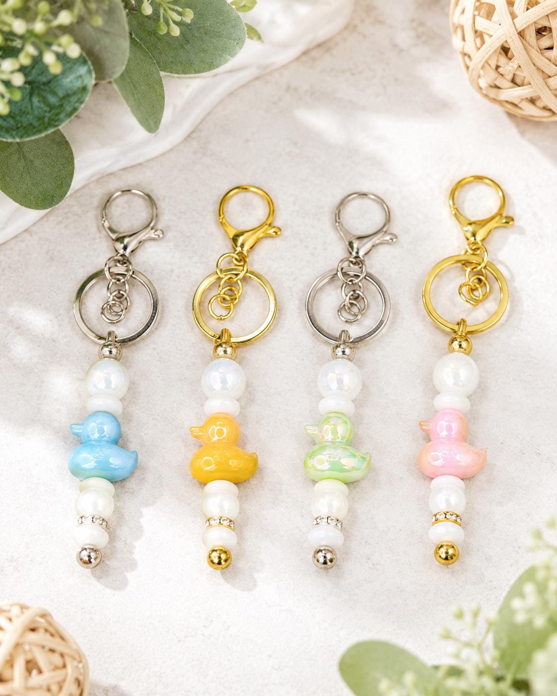 Iridescent Duck Beaded Keychain